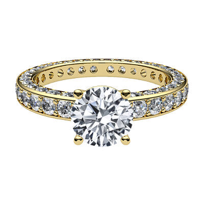 Simple Flat Round Solitaire Full coverage diamond band 4 Prongs