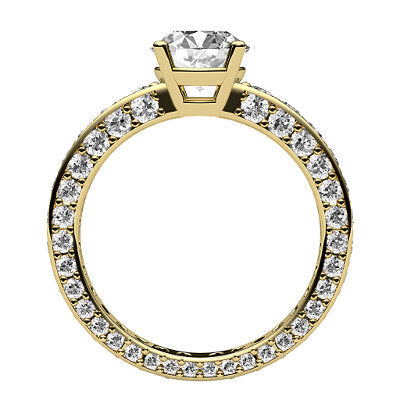 Simple Flat Round Solitaire Full coverage diamond band 4 Prongs