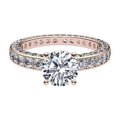 Simple Flat Round Solitaire Full coverage diamond band 4 Prongs