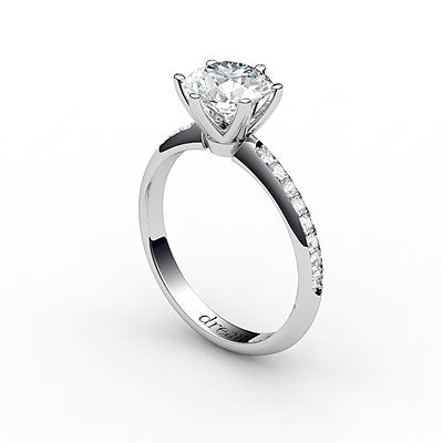Simple Flat Round Solitaire Half diamond band 6 Prongs