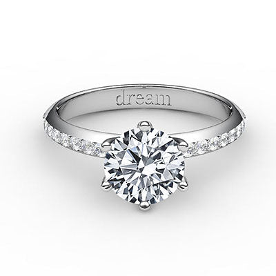 Simple Flat Round Solitaire Half diamond band 6 Prongs