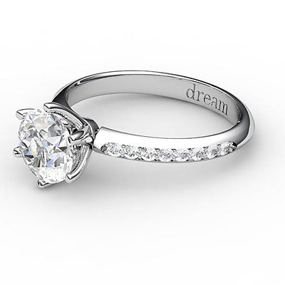 Simple Flat Round Solitaire Half diamond band 6 Prongs