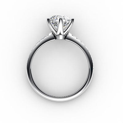 Simple Flat Round Solitaire Half diamond band 6 Prongs