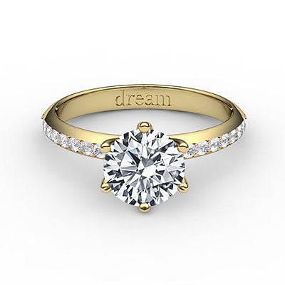 Simple Flat Round Solitaire Half diamond band 6 Prongs