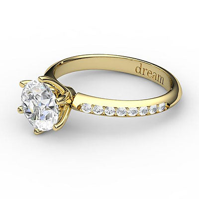 Simple Flat Round Solitaire Half diamond band 6 Prongs