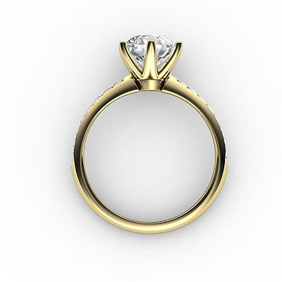 Simple Flat Round Solitaire Half diamond band 6 Prongs