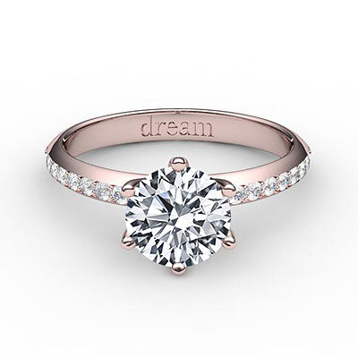 Simple Flat Round Solitaire Half diamond band 6 Prongs