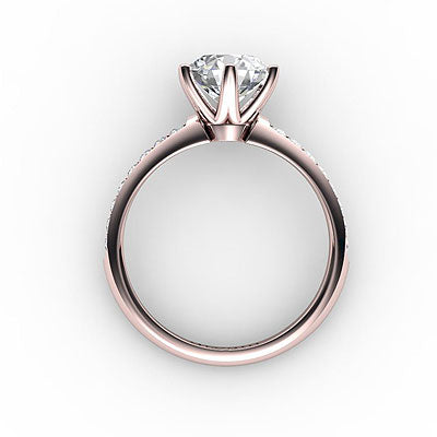 Simple Flat Round Solitaire Half diamond band 6 Prongs