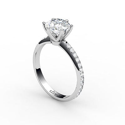 Simple Flat Round Solitaire Full diamond band 6 Prongs