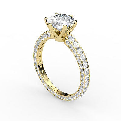 Simple Flat Round Solitaire Full coverage diamond band 6 Prongs