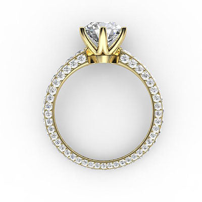 Simple Flat Round Solitaire Full coverage diamond band 6 Prongs