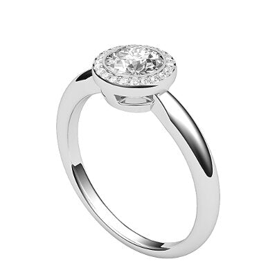 Simple Flat Round Solitaire halo Classic band