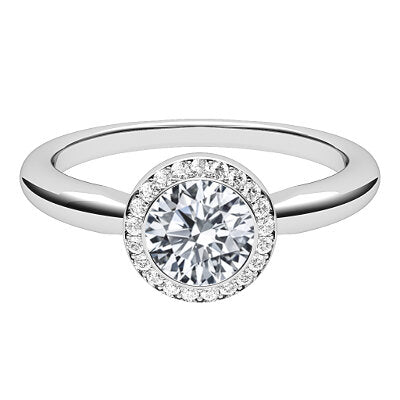 Simple Flat Round Solitaire halo Classic band