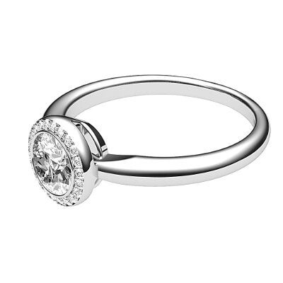 Simple Flat Round Solitaire halo Classic band