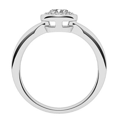 Simple Flat Round Solitaire halo Classic band