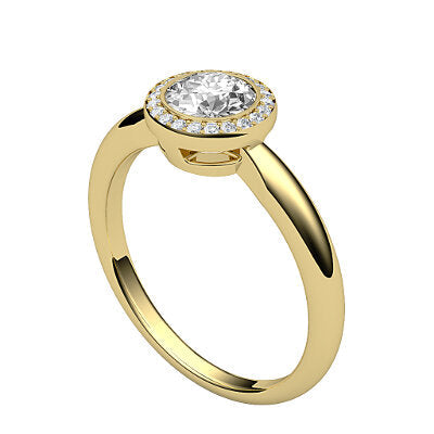 Simple Flat Round Solitaire halo Classic band