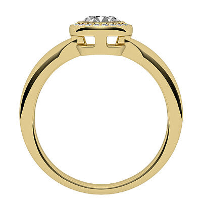 Simple Flat Round Solitaire halo Classic band