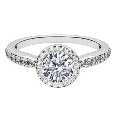 Simple Flat Round Solitaire halo Half diamond band