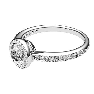 Simple Flat Round Solitaire halo Half diamond band
