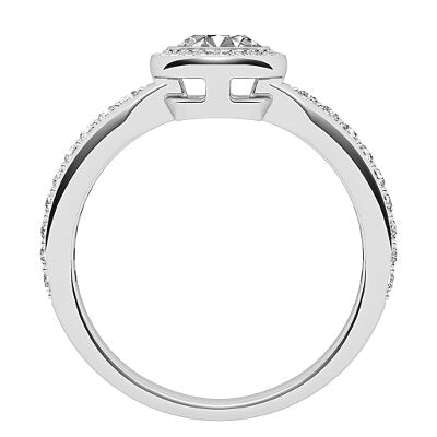 Simple Flat Round Solitaire halo Half diamond band