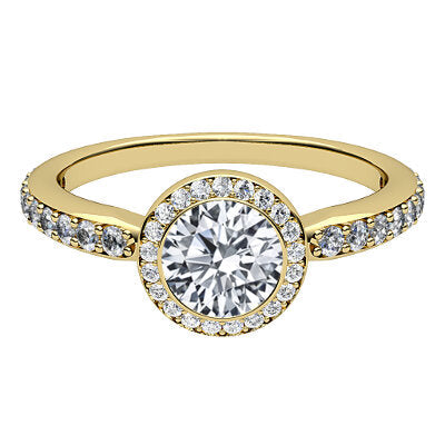 Simple Flat Round Solitaire halo Half diamond band