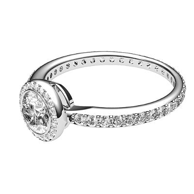 Simple Flat Round Solitaire halo Full diamond band