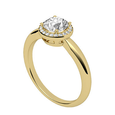 Simple Flat Round Solitaire halo Classic band 4 Prongs