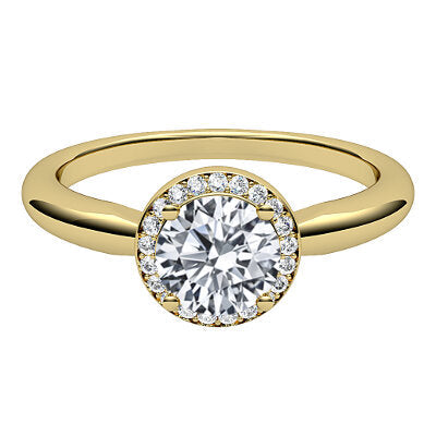 Simple Flat Round Solitaire halo Classic band 4 Prongs