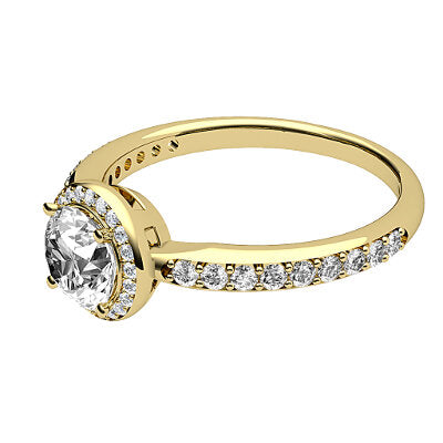Simple Flat Round Solitaire halo Half diamond band 4 Prongs