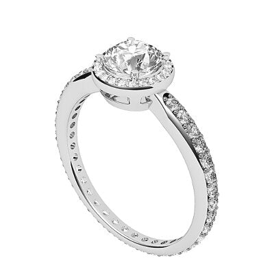 Simple Flat Round Solitaire halo Full diamond band 4 Prongs