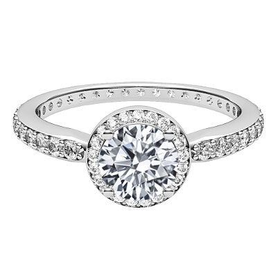 Simple Flat Round Solitaire halo Full diamond band 4 Prongs