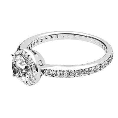 Simple Flat Round Solitaire halo Full diamond band 4 Prongs