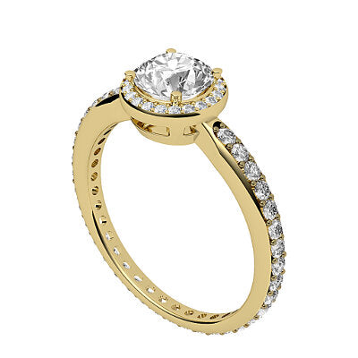 Simple Flat Round Solitaire halo Full diamond band 4 Prongs