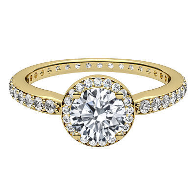 Simple Flat Round Solitaire halo Full diamond band 4 Prongs