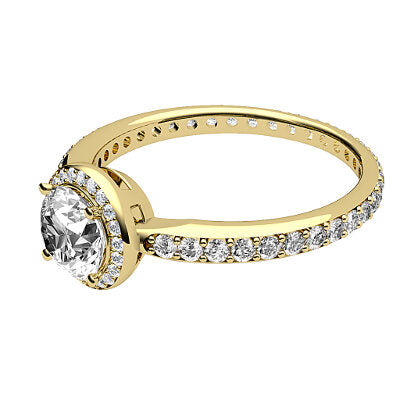 Simple Flat Round Solitaire halo Full diamond band 4 Prongs