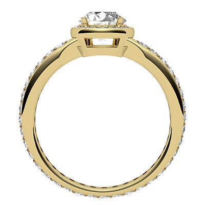 Simple Flat Round Solitaire halo Full diamond band 4 Prongs