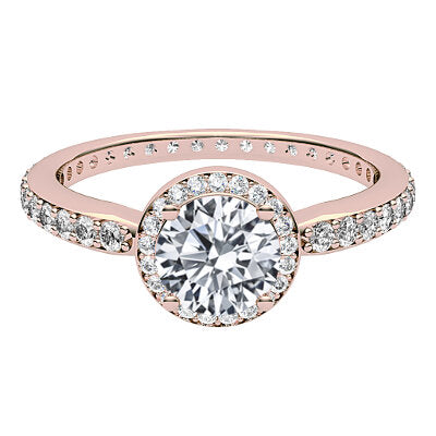 Simple Flat Round Solitaire halo Full diamond band 4 Prongs