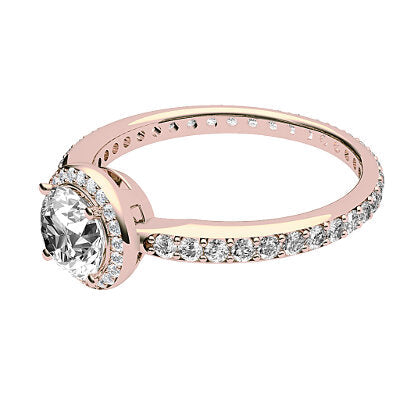 Simple Flat Round Solitaire halo Full diamond band 4 Prongs