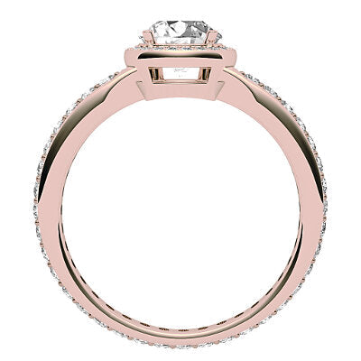 Simple Flat Round Solitaire halo Full diamond band 4 Prongs