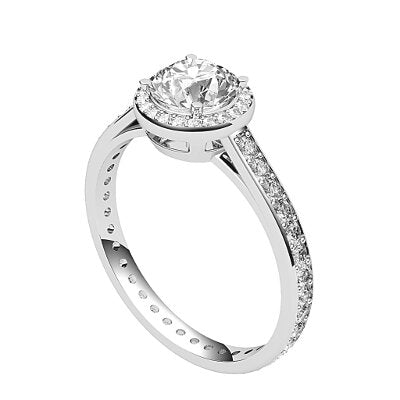 Trionfo Round Solitaire halo Full diamond band 4 Prongs