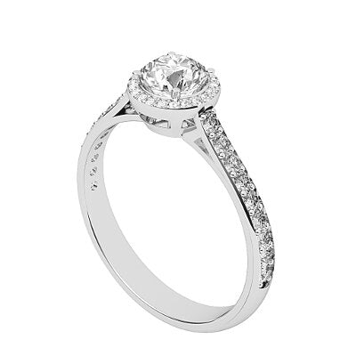 Vittoria Round Solitaire halo Half diamond band 4 Prongs
