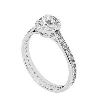 Vittoria Round Solitaire halo Full diamond band 4 Prongs