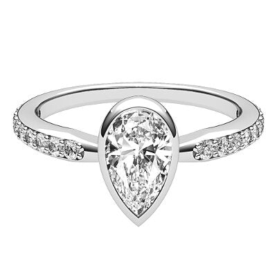 Simple Flat Pear Solitaire Half diamond band