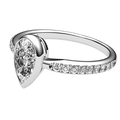 Simple Flat Pear Solitaire Half diamond band