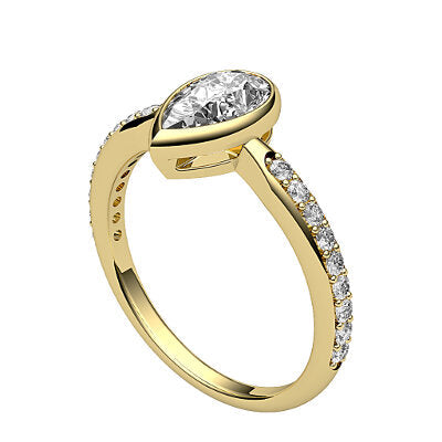 Simple Flat Pear Solitaire Half diamond band