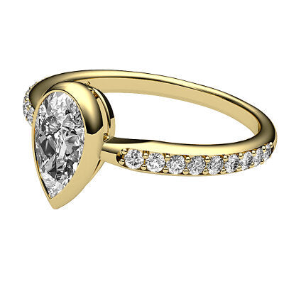 Simple Flat Pear Solitaire Half diamond band