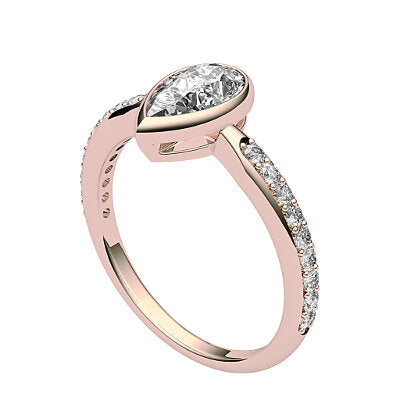 Simple Flat Pear Solitaire Half diamond band