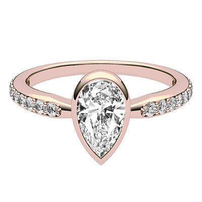 Simple Flat Pear Solitaire Half diamond band