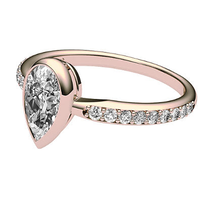 Simple Flat Pear Solitaire Half diamond band