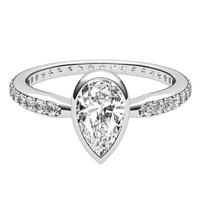 Simple Flat Pear Solitaire Full diamond band
